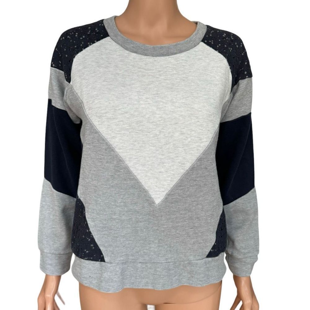 J. Crew Women's Paneled Lace Sweatshirt Blue Heathered Gray Quilted Size XS